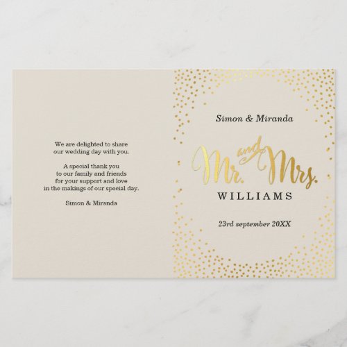 WEDDING CEREMONY PROGRAM mini gold confetti ivory