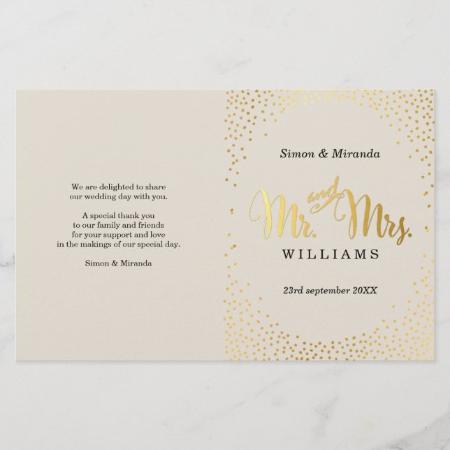 WEDDING CEREMONY PROGRAM mini gold confetti ivory (Front)