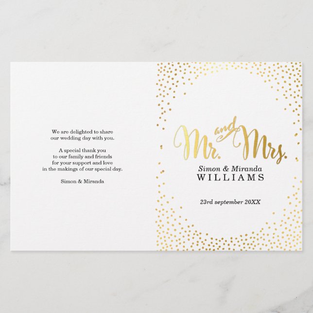 WEDDING CEREMONY PROGRAM mini gold confetti simple (Front)