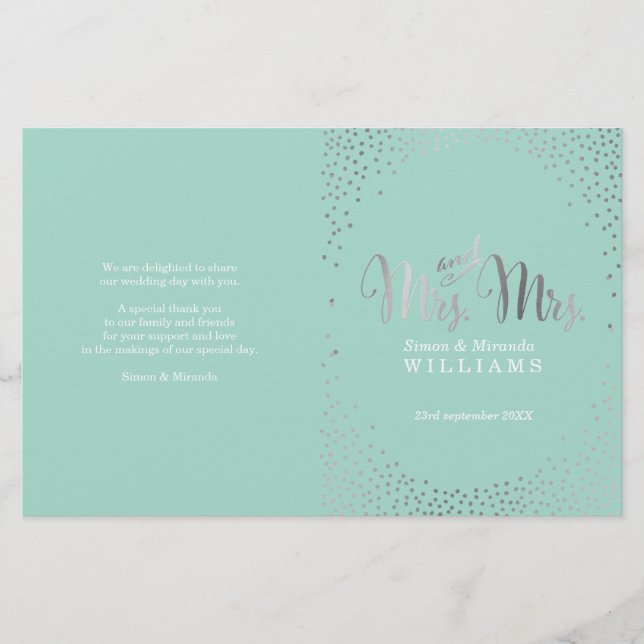 WEDDING CEREMONY PROGRAM mini silver confetti mint (Front)