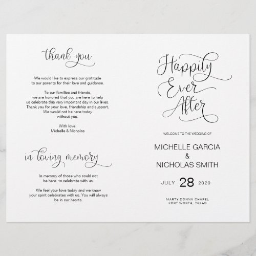 Wedding Ceremony Program Modern Handlettered Black