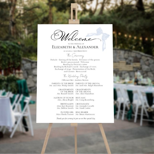Wedding Ceremony Program Sign | Blue Bow (Creator Uploaded)