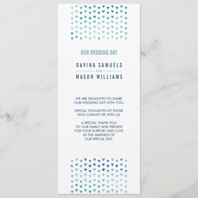 WEDDING CEREMONY PROGRAM simple boho pattern blue (Front)