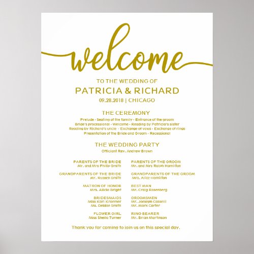 Wedding Ceremony Program Simple Calligraphy Poster