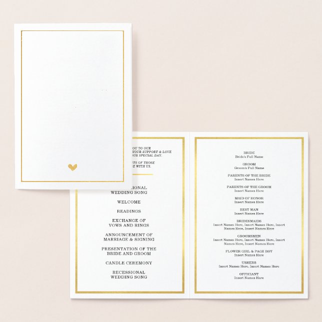 WEDDING CEREMONY PROGRAM simple stylish heart (Display)