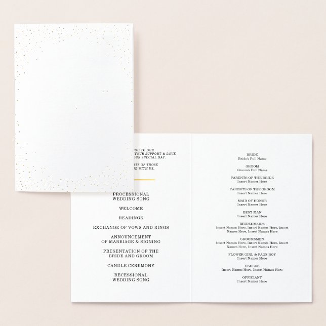 WEDDING CEREMONY PROGRAM stylish mini confetti dot (Display)