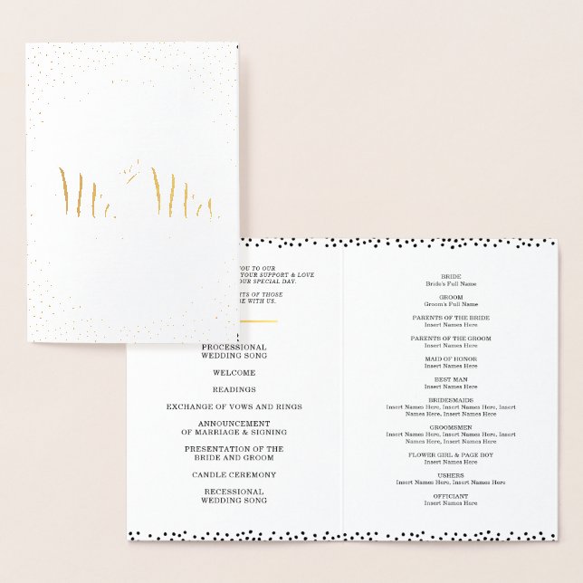 WEDDING CEREMONY PROGRAM stylish mr & mrs confetti (Display)