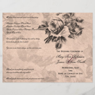 Wedding Ceremony Program Vintage Roses Sepia
