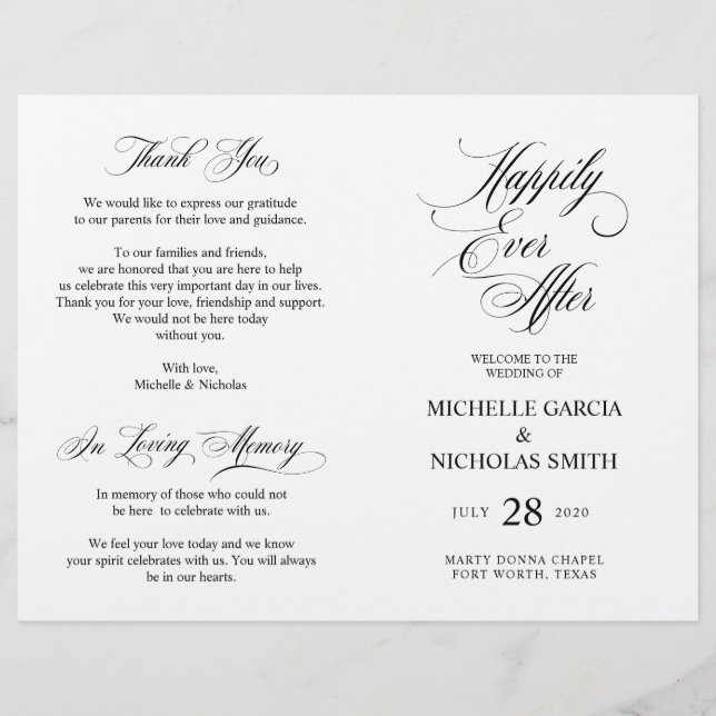 Wedding Ceremony Programs, Classic Elegance Black (Front)