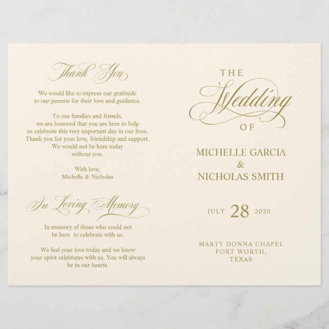 Wedding Ceremony Programs, Classic Elegance Black (Front)