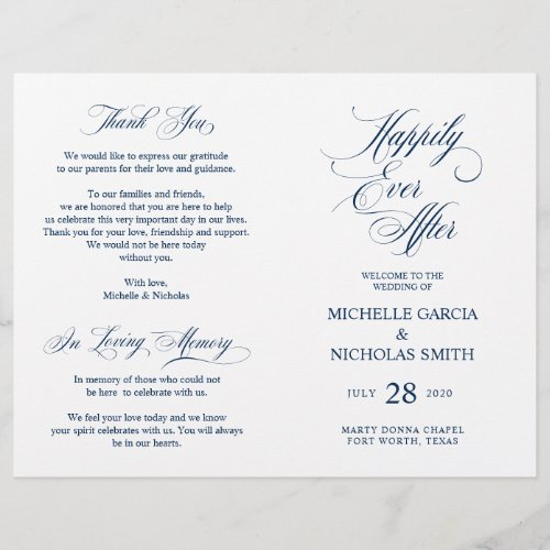 Wedding Ceremony Programs Classic Elegance Navy