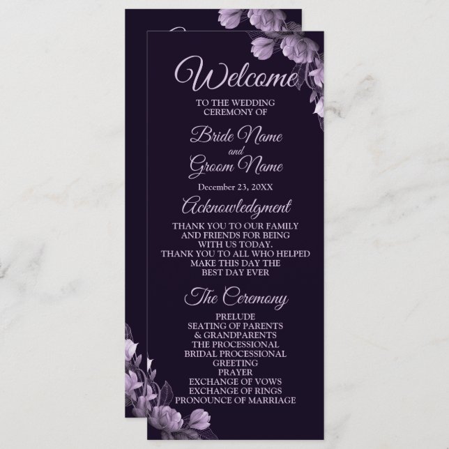 Wedding Ceremony Purple Floral Violet Elegant Program (Front/Back)