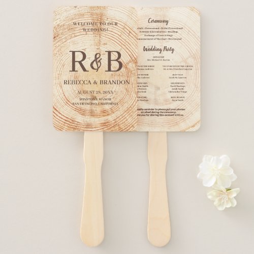 Wedding Ceremony Rustic Wood Monogram Names  Hand Fan