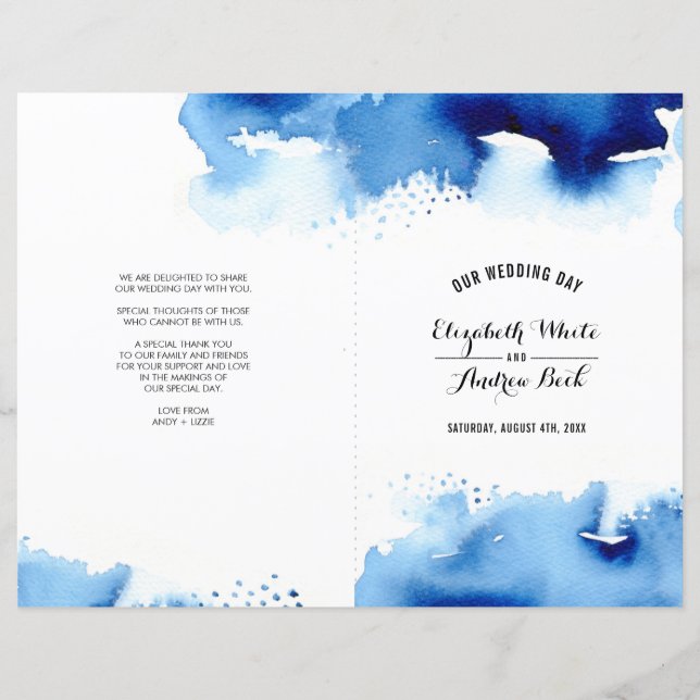 WEDDING CEREMONY stylish chic watercolor blue (Front)