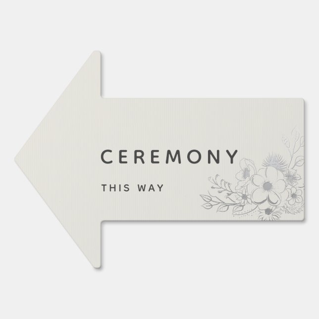 Wedding Ceremony This Way Floral Arrow Sign (Front)