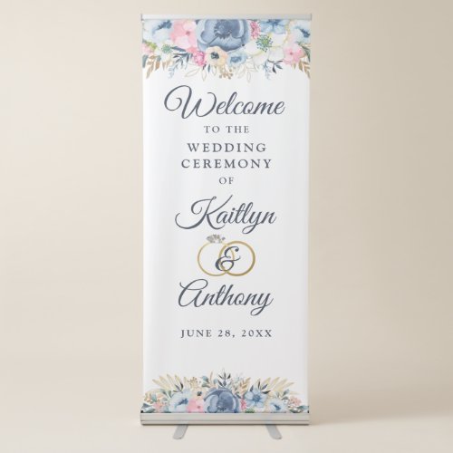 Wedding Ceremony Welcome Watercolor Floral Retractable Banner