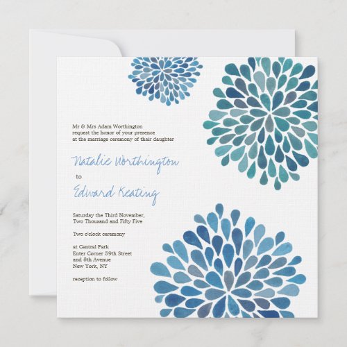 Wedding Cerulean Blue Flower Blooms Invitation