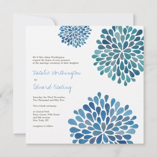 Wedding Cerulean Blue Flower Blooms Invitation (Front)