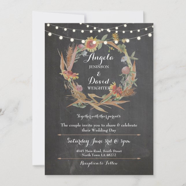 Wedding Chalk Fall in Love Wreath Party Invitation (Front)