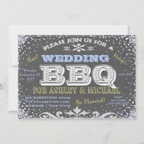 Wedding Chalkboard BBQ  Confetti Invitation