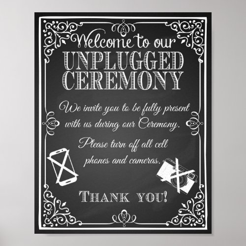 Wedding chalkboard unplugged ceremony Print