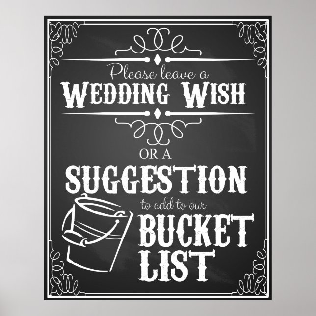 Wedding chalkboard "Wish list"  bucket list sign (Front)