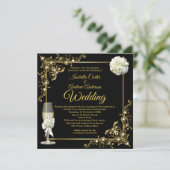 Wedding Champagne Black Gold Pearl Photo Invitation (Standing Front)
