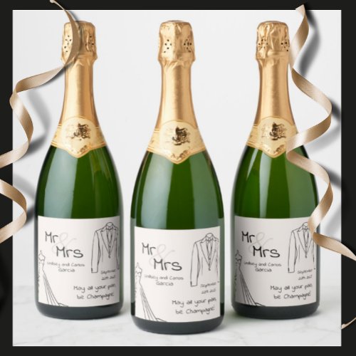 wedding champagne bottle label Mr and Mrs