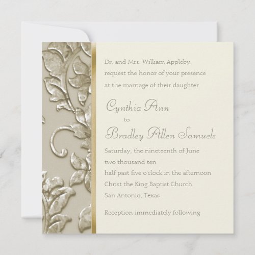 Wedding Champagne Embossed Look Damask Invitation