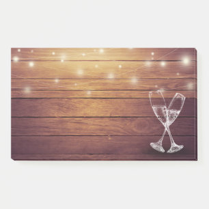 Wedding Champagne Glasses String Light Rustic Wood Post-it Notes