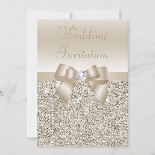 Wedding Champagne Sequins Bow  Diamond Invitation