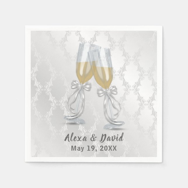 Wedding Champagne Toast On Damask  Napkins (Front)