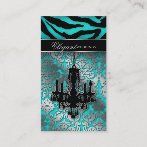Wedding Event Planner Chandelier Blue Silver V Business Cards