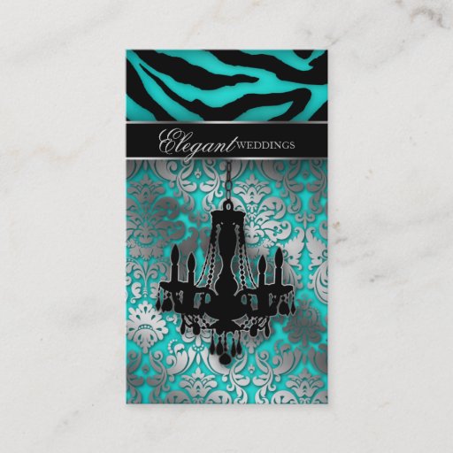 Customizable Wedding Event Planner Chandelier Blue Silver V Business Cards