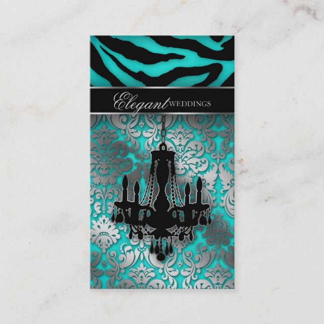 Wedding Chandelier Event Planner Blue Silver Business Card (Front)