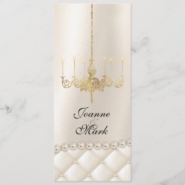 Wedding Chandelier Lighting Ivory Pearls Menu Card (Front)