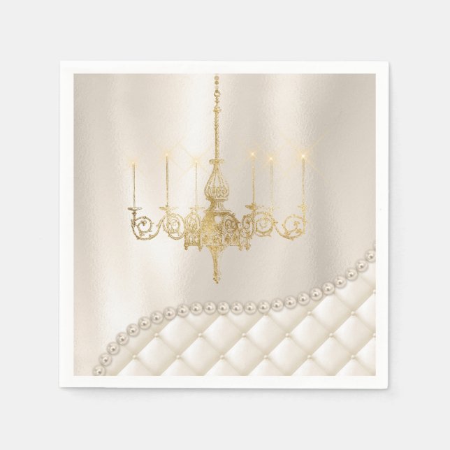 Wedding Chandelier Lighting Ivory Pearls Satin Paper Napkins (Front)