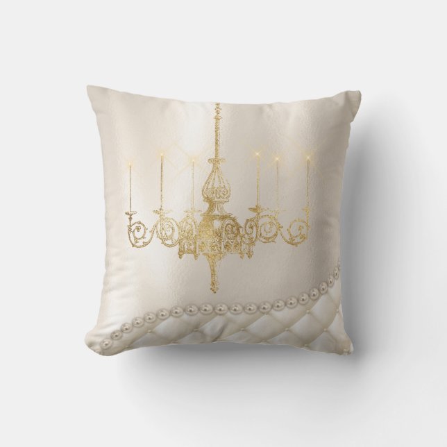 Wedding Chandelier Lighting Ivory Pearls Satin Throw Pillow (Front)