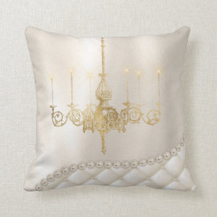 Wedding Chandelier Lighting Ivory Pearls Satin Throw Pillow