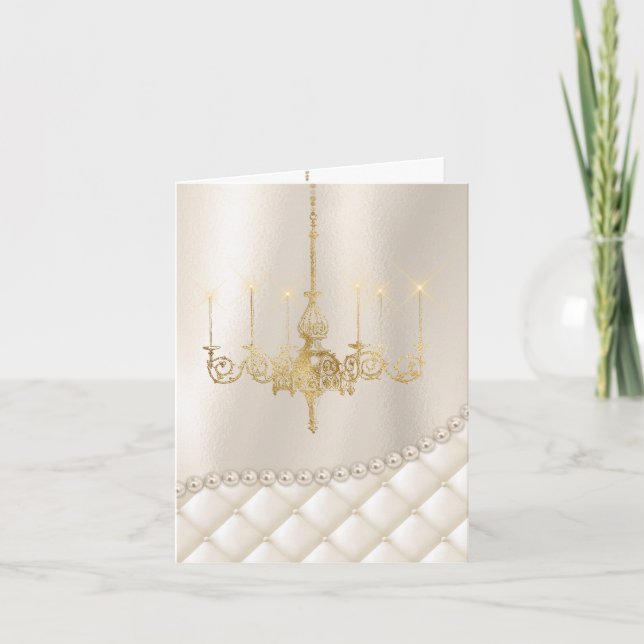 Wedding Chandelier Lighting Ivory Pearls Thank You Card (Front)