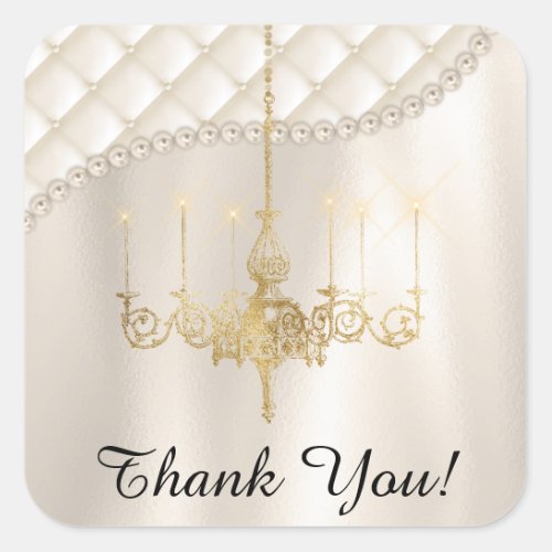 Wedding Chandelier Lighting Satin Ivory Thank You Square Sticker