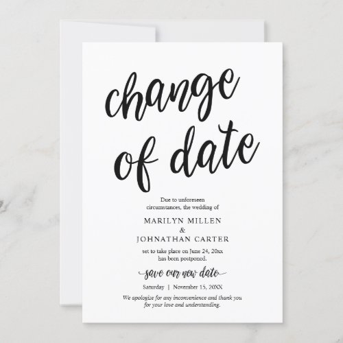 Wedding Change of date Black Announcement