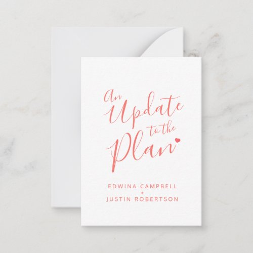 Wedding change of plan coral white cancellation note card