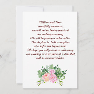 Wedding Change of Plans, With Pink Rose Peony Announcement