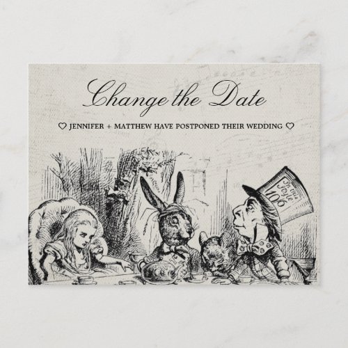 Wedding Change the Date Alice in Wonderland Postcard