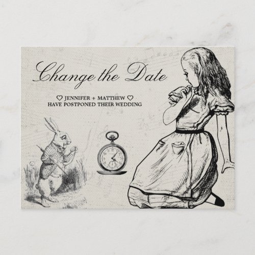 Wedding Change the Date Alice in Wonderland Postcard