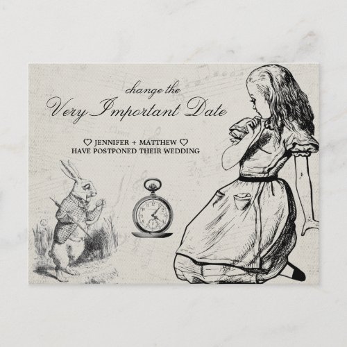 Wedding Change the Date Alice in Wonderland Postcard
