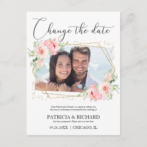 Wedding  Change The Date Blush Floral Photo Postcard