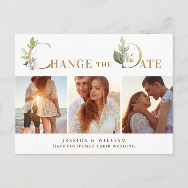Wedding Change the Date Elegant PHOTO Announcement Postcard (Front)