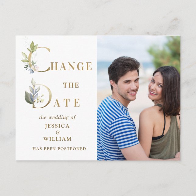 Wedding Change the Date Elegant PHOTO Announcement Postcard (Front)